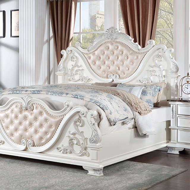 Furniture of America Esparanza King Upholstered Panel Bed CM7478WH-EK-BED IMAGE 1