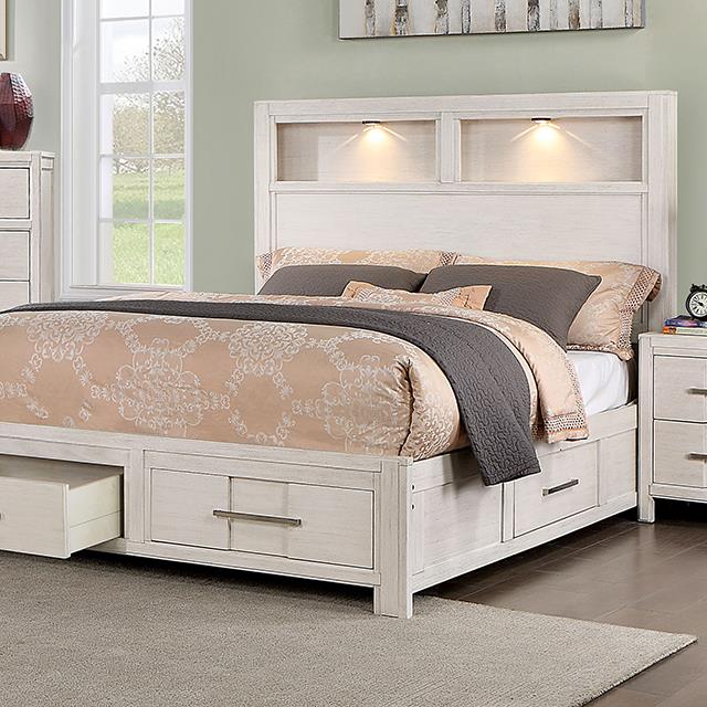 Furniture of America Karla Queen Bookcase Bed with Storage CM7500WH-Q-BED IMAGE 1