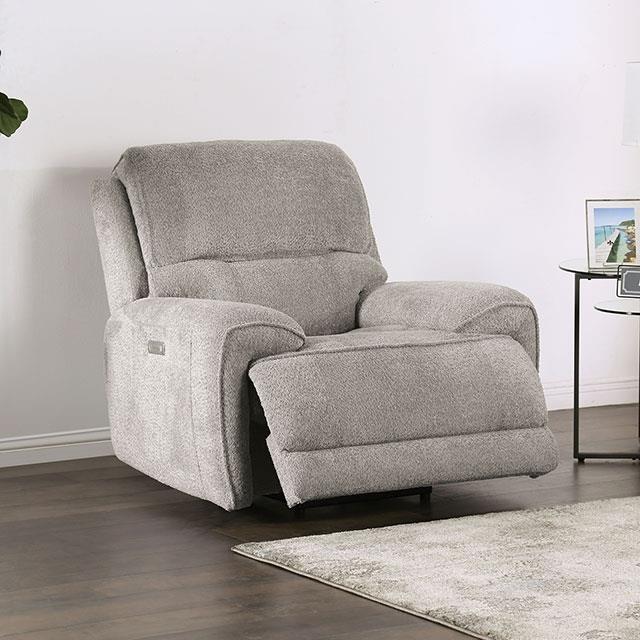 Furniture of America Morcote Power Fabric Recliner FM62001LG-CH-PM IMAGE 1