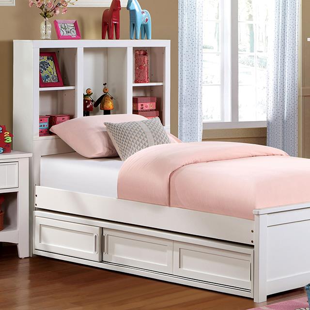 Furniture of America Marilla Twin Bookcase Bed with Storage FOA7256WH-T-BED IMAGE 1