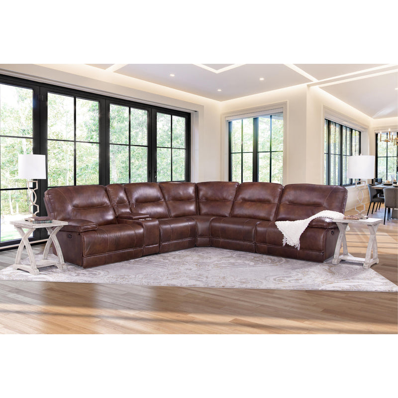 Behold Home 7532 6 pc Dual Power Sectional - Harbortown Chocolate Leather IMAGE 1