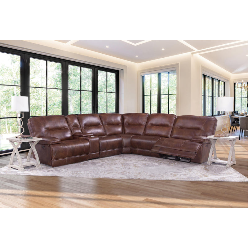 Behold Home 7532 6 pc Dual Power Sectional - Harbortown Chocolate Leather IMAGE 2