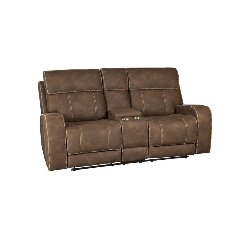 Behold Home 7552-27 Console Loveseat w/ Popout Cup Holders - Cottonwood Chocolate IMAGE 3