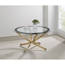  Coaster Furniture Brooke 707888 Round Glass Top Coffee Table Metal Base - Brass IMAGE 3