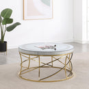  Coaster Furniture Elise 710368 Round Mirror Top Stainless Steel Coffee Table - Gold IMAGE 2