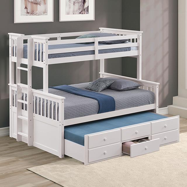 Furniture of America University FM-BK458F-WH Twin/Full Bunk Bed IMAGE 1