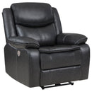  Coaster Furniture Sycamore 610233P Upholstered Power Recliner Chair - Dark Grey IMAGE 1