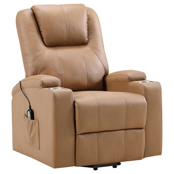  Coaster Furniture Armstrong 609476P Upholstered Power Lift Massage Recliner - Camel IMAGE 1