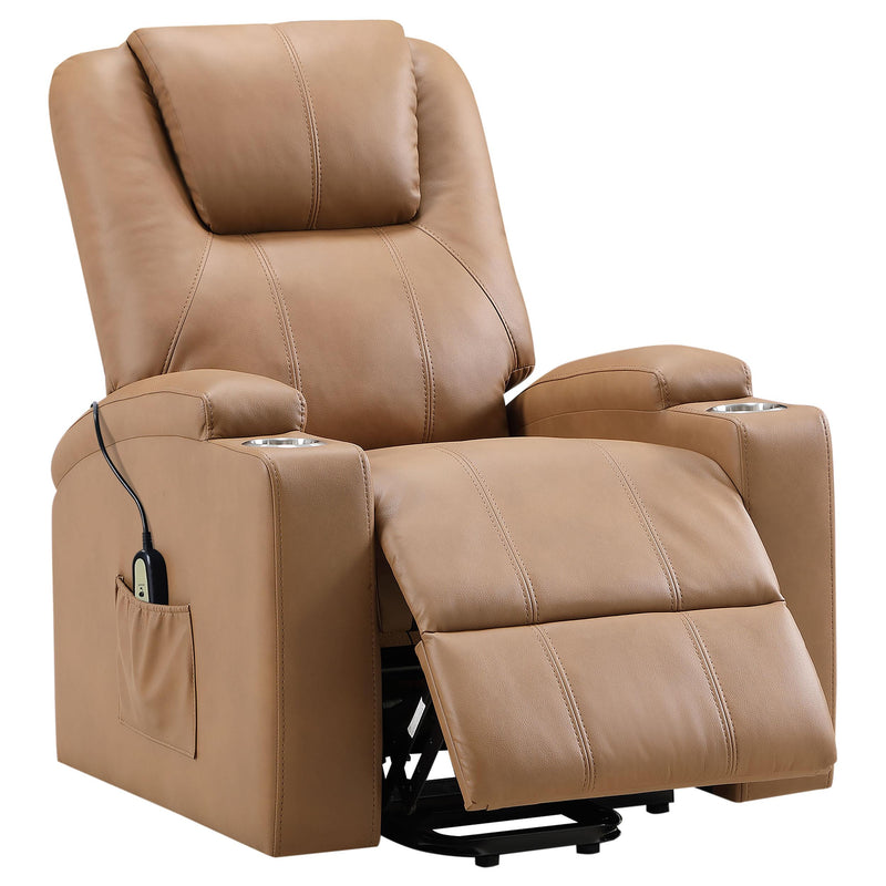  Coaster Furniture Armstrong 609476P Upholstered Power Lift Massage Recliner - Camel IMAGE 2