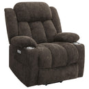  Coaster Furniture Houston 603233P Upholstered Power Lift Recliner Chair - Dark Brown IMAGE 1