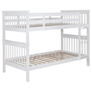  Coaster Furniture Chapman 460244N-SM Wood Twin Over Twin Bunk Bed with Mattress - White IMAGE 1