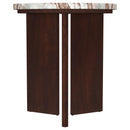  Coaster Furniture Jenna 706167 Round Marble Top Mango Wood End Table - Brown IMAGE 3