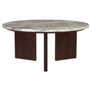  Coaster Furniture Jenna 706168 35-inch Round Marble Top Coffee Table - Brown IMAGE 1