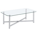  Coaster Furniture Cronin 706568-S3 3-piece Tempered Glass Top Coffee Table Set - Chrome IMAGE 3