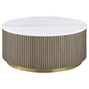  Coaster Furniture Jason 711418-S3 3-piece Round White Marble Coffee Table Set - Greige IMAGE 4