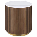  Coaster Furniture Jason 712417 Round White Marble Top End Table - Honey Brown IMAGE 1