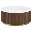  Coaster Furniture Jason 712418-S3 3-piece Round White Marble Coffee Table Set - Honey Brown IMAGE 3